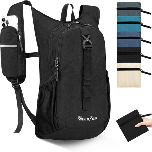Seektop 15L Small Hiking Backpack for Women Men, Lightweight Hiking Packable Daypack with Phone Pocket for Travel Camping (Black, 15L)