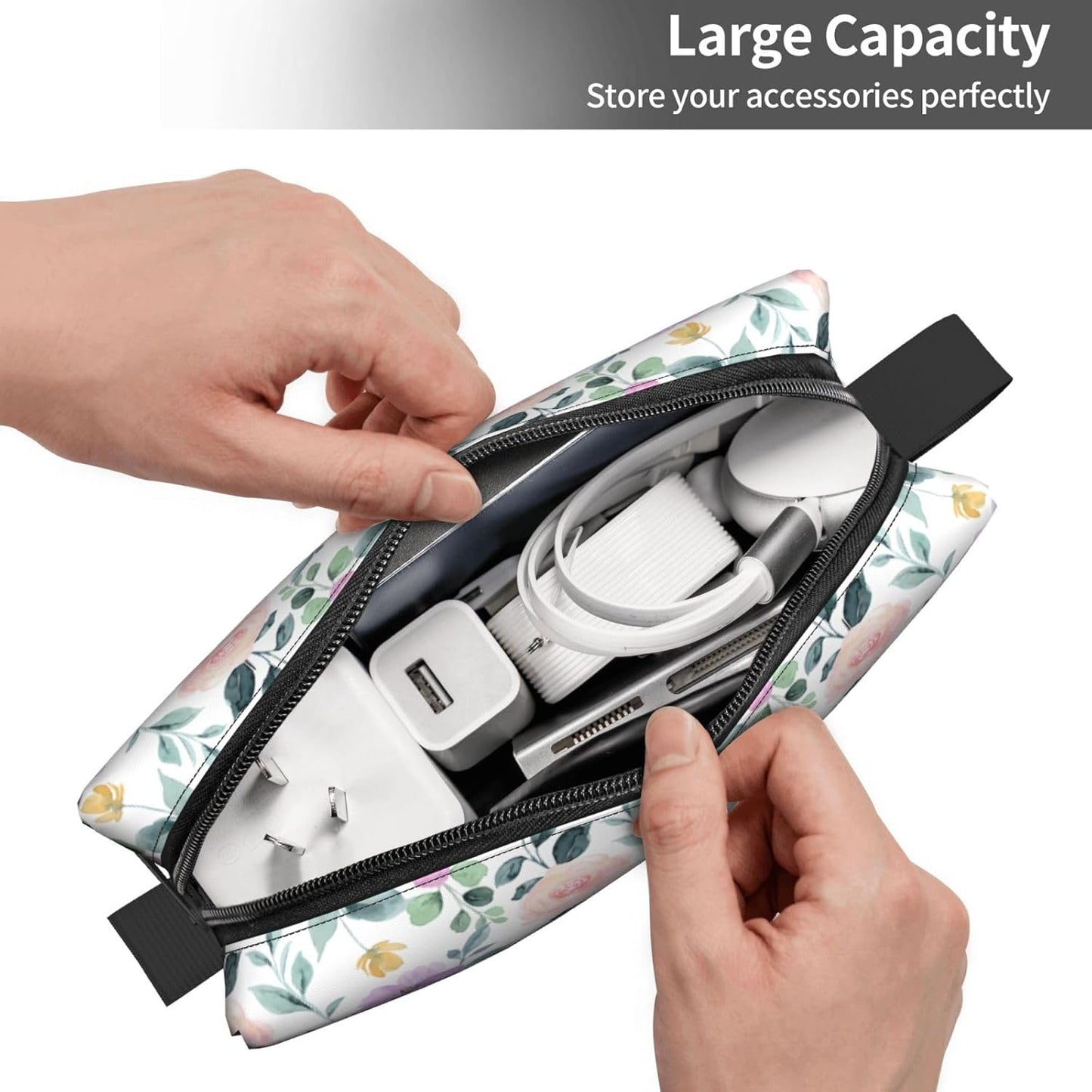 Watercolor Lavender Mist Floral Makeup Bag Small Compact & Durable Travel Cosmetic Bag Organizer Oxford Fabric Impact-Resistant Multi-Purpose Storage Perfect for Travel, Gym, Daily Use