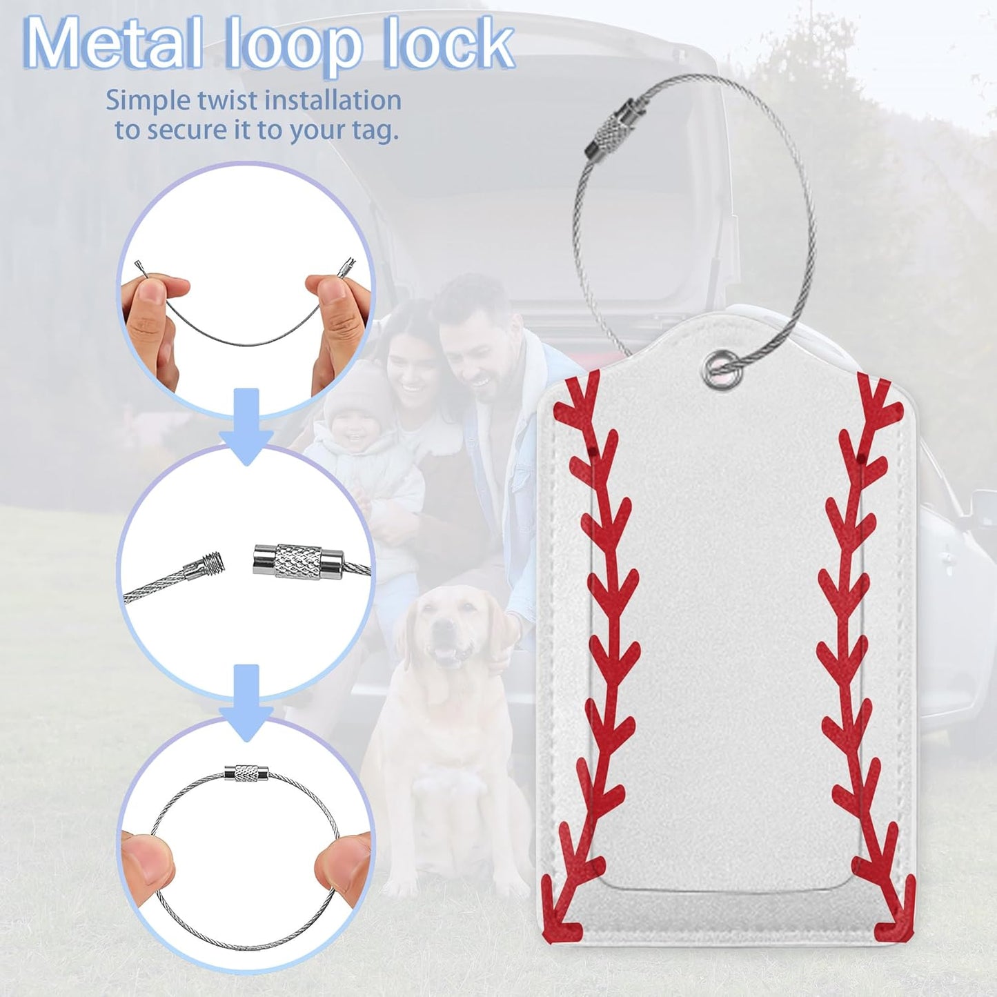 Luggage Tags for Suitcase,3 Pack American Baseball Football Basketball Luggage Tag with Privacy Flap,Name ID Label and Metal Loop for Women Men Teens Travel