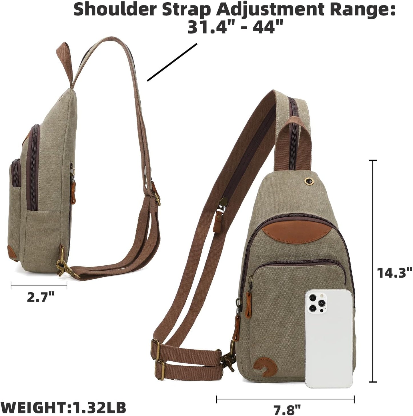 KL928 Canvas Sling Bag Crossbody Backpack Shoulder Casual Rucksack for Men Women,Olive Green