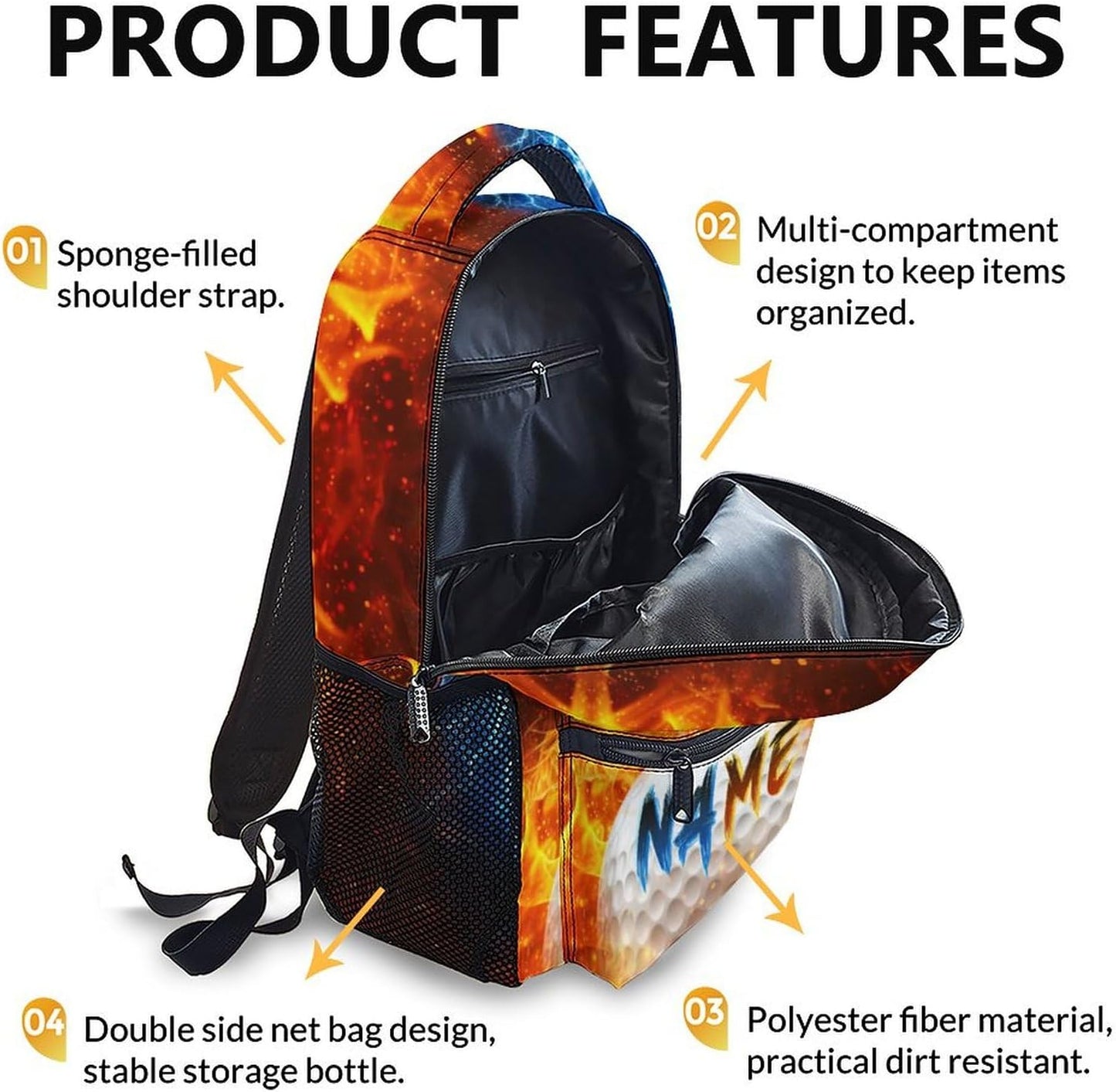 Boys School Backpack - Custom Golf Boys Backpacks with Name for Kids Teens Elementary Middle Primary High Senior - 17 Inch Lightweight Cool Sport Bookbag for School Travel