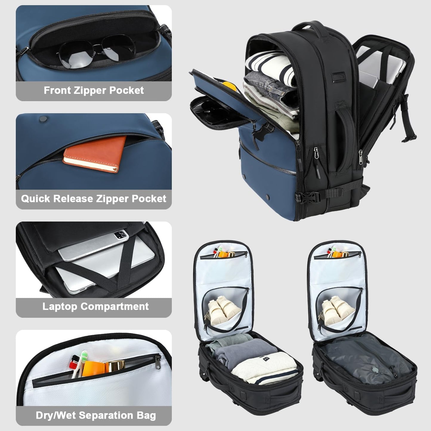 SOAEON Vacuum Backpack with Pump,Waterproof Underseat Carry on Bag with Vacuum Seal Compression Backpack for Airplane