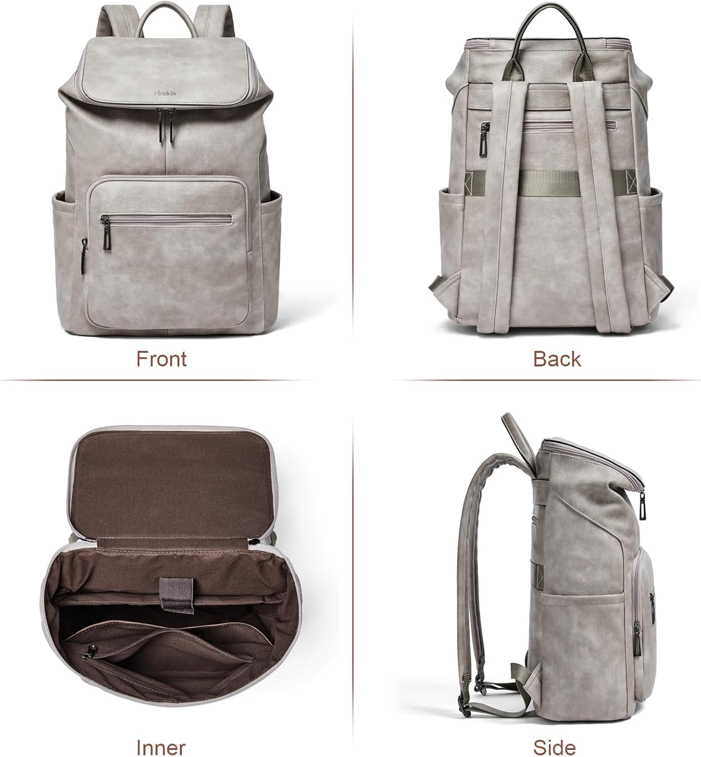 Leather Laptop Backpack for Women, 15.6 Inch Travel Backpack with Laptop Compartment, Casual