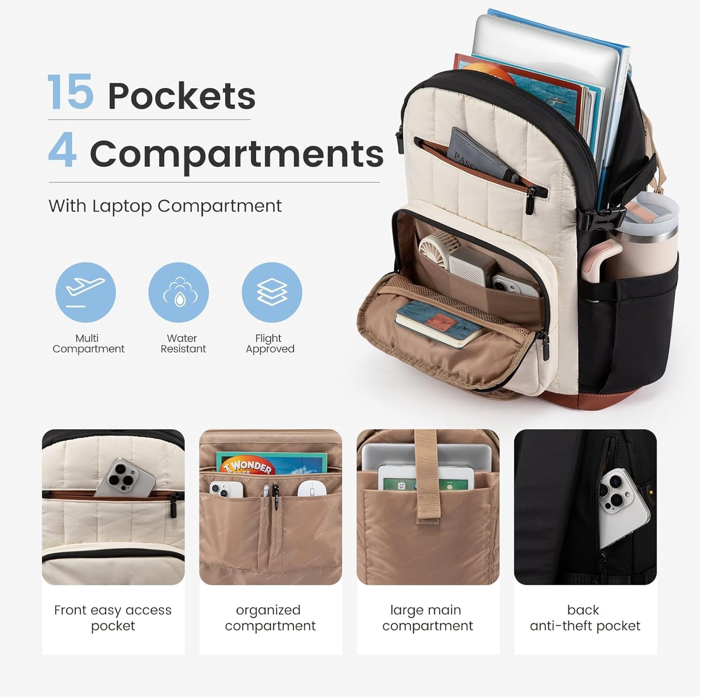 LOVEVOOK Laptop Backpack for Women with Pouch Pocket for Large Capacity Cup,17 Inch Lightweight Puffer Computer Laptop Bag Travel Backpack Purse for Work College Teacher Personal Item,Mint Green-Black