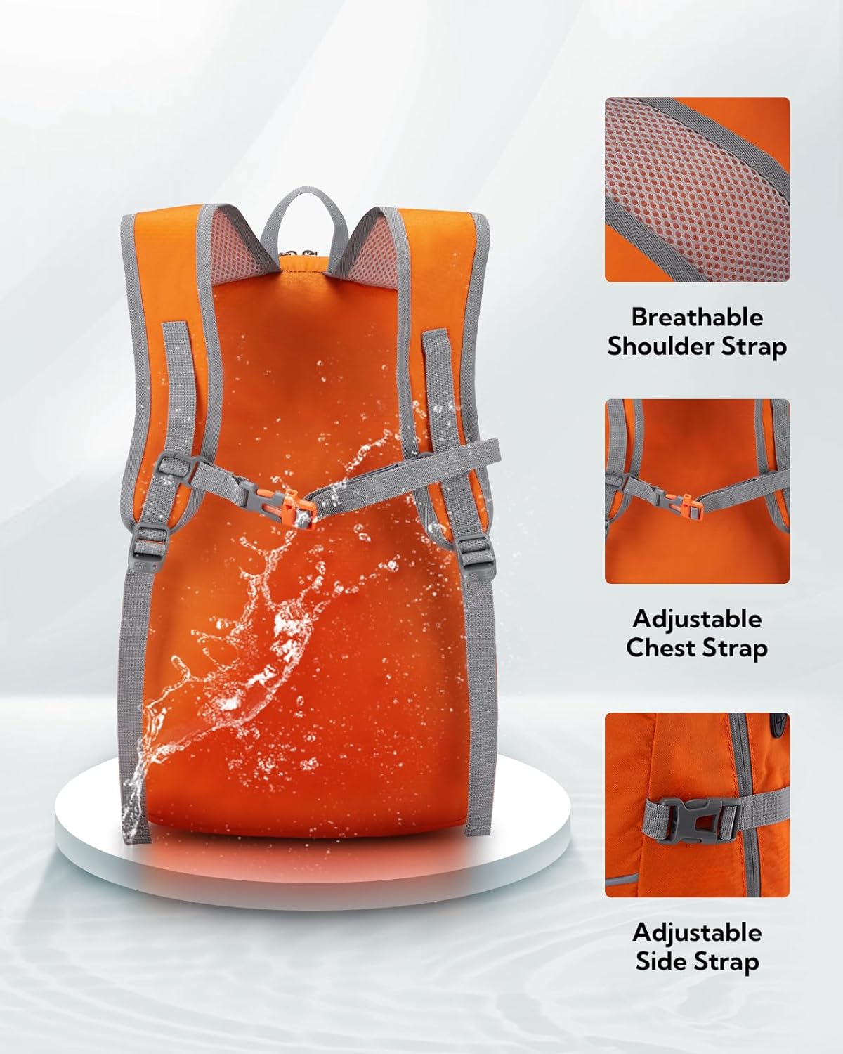 WATERFLY Hiking Packable Daypack Backpack: 25L Ultra Lightweight Day Pack for Woman Man - Small Compact Folding Back Pack for Outdoor Sport Cycling Camping Travel Trip - Orange