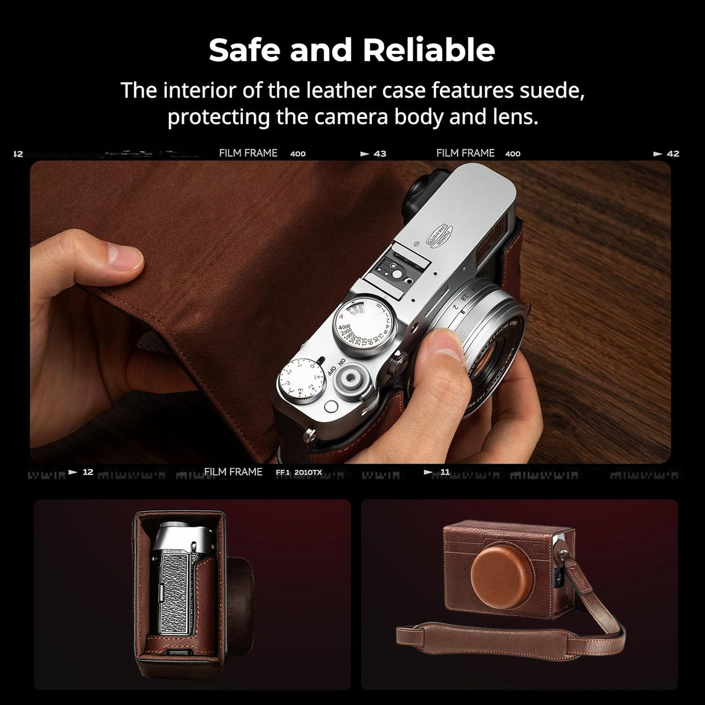 SMALLRIG Leather Case Kit for FUJIFILM X100VI, Including Half Case, Flip Cover and Shoulder Strap, Genuine Leather Material, Portable and Protecting - 4558