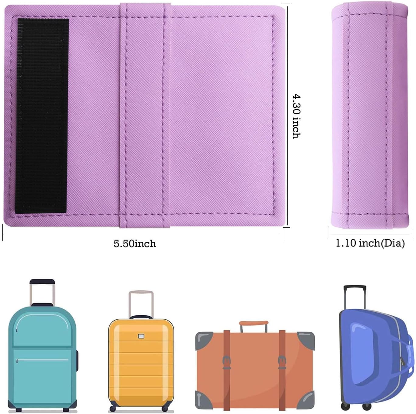 Luggage Handle Wrap 5 Pack-Leather Luggage Handle Wraps for Suitcase/Handbag/Duffel Bag/Car Bright Luggage Identfier/Handle Covers/Grips Luggage Accessories for Travel 3.0 (Violet)