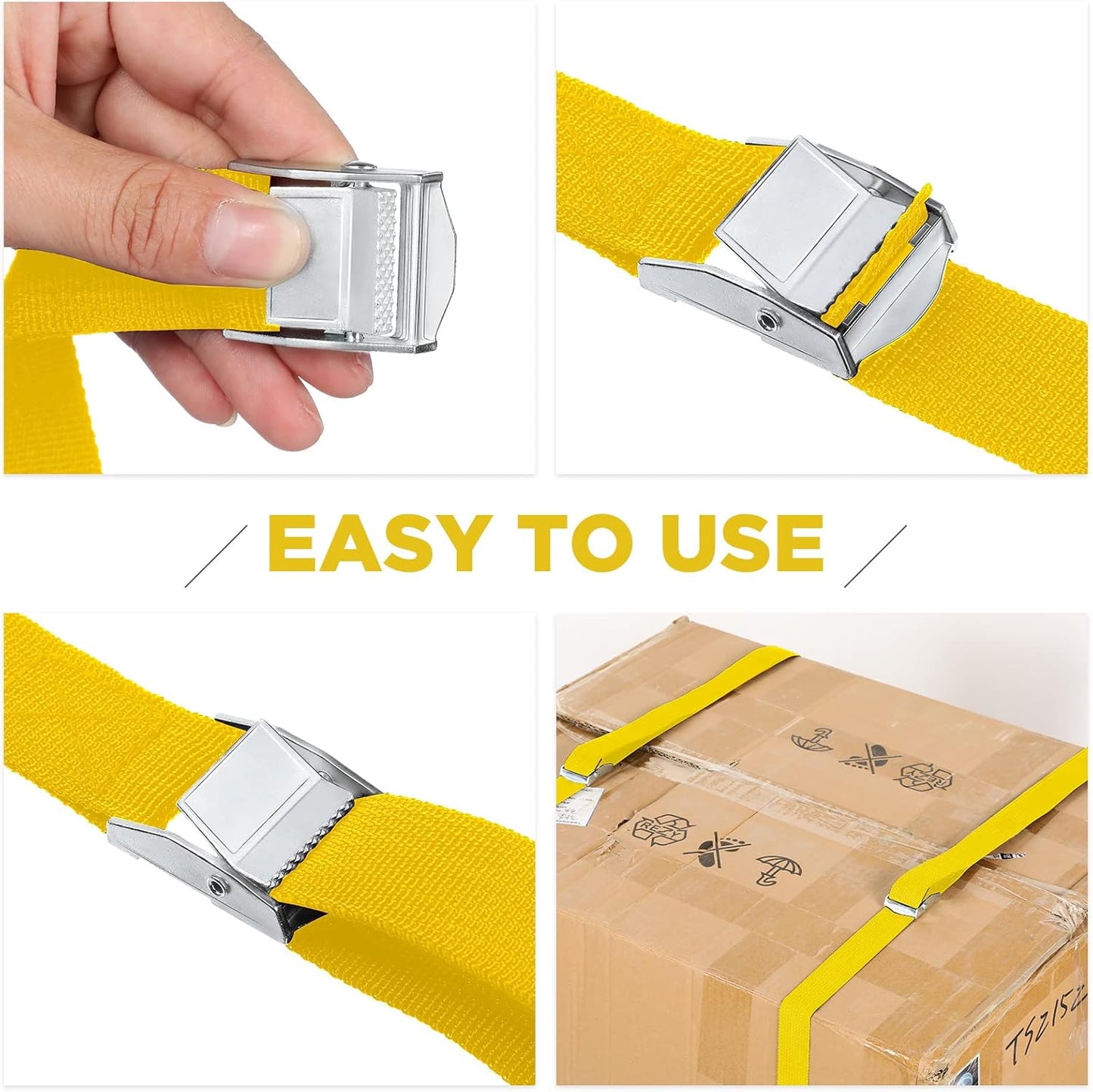 Riakrum 15 Pack 16 Feet Lashing Straps Adjustable Kayaks Tie Down Cam Buckle Straps with Buckles up to 250lbs for Cargo, Luggage, Motorcycles, Truck, Car Roof Rack, Sup Surfboard(Yellow)