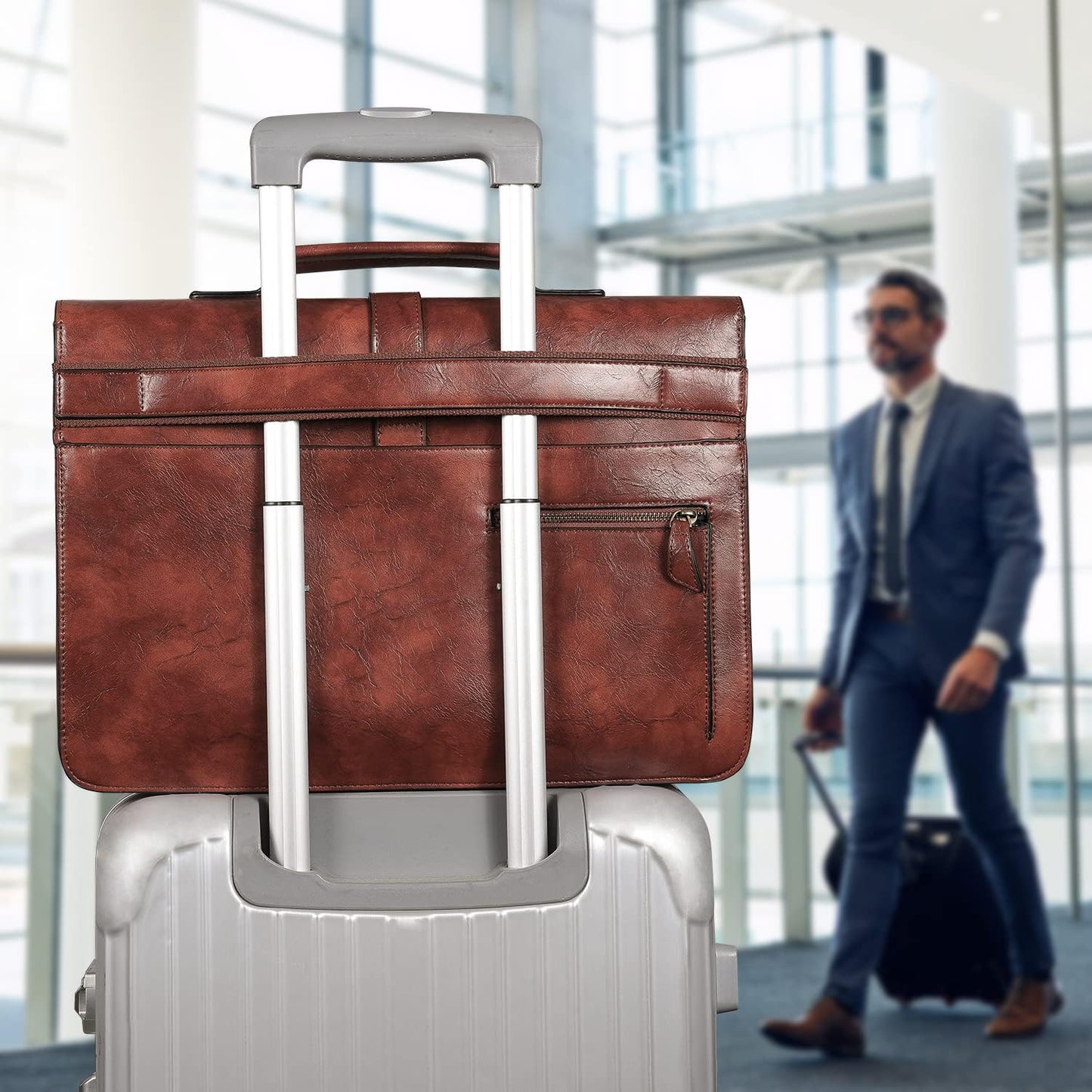 ESTARER Men's Leather Briefcase 15.6 Inch Laptop Messenger Bag for Office/Business/Travel, Professional Leather Computer Shoulder Bag, Vintage Brown
