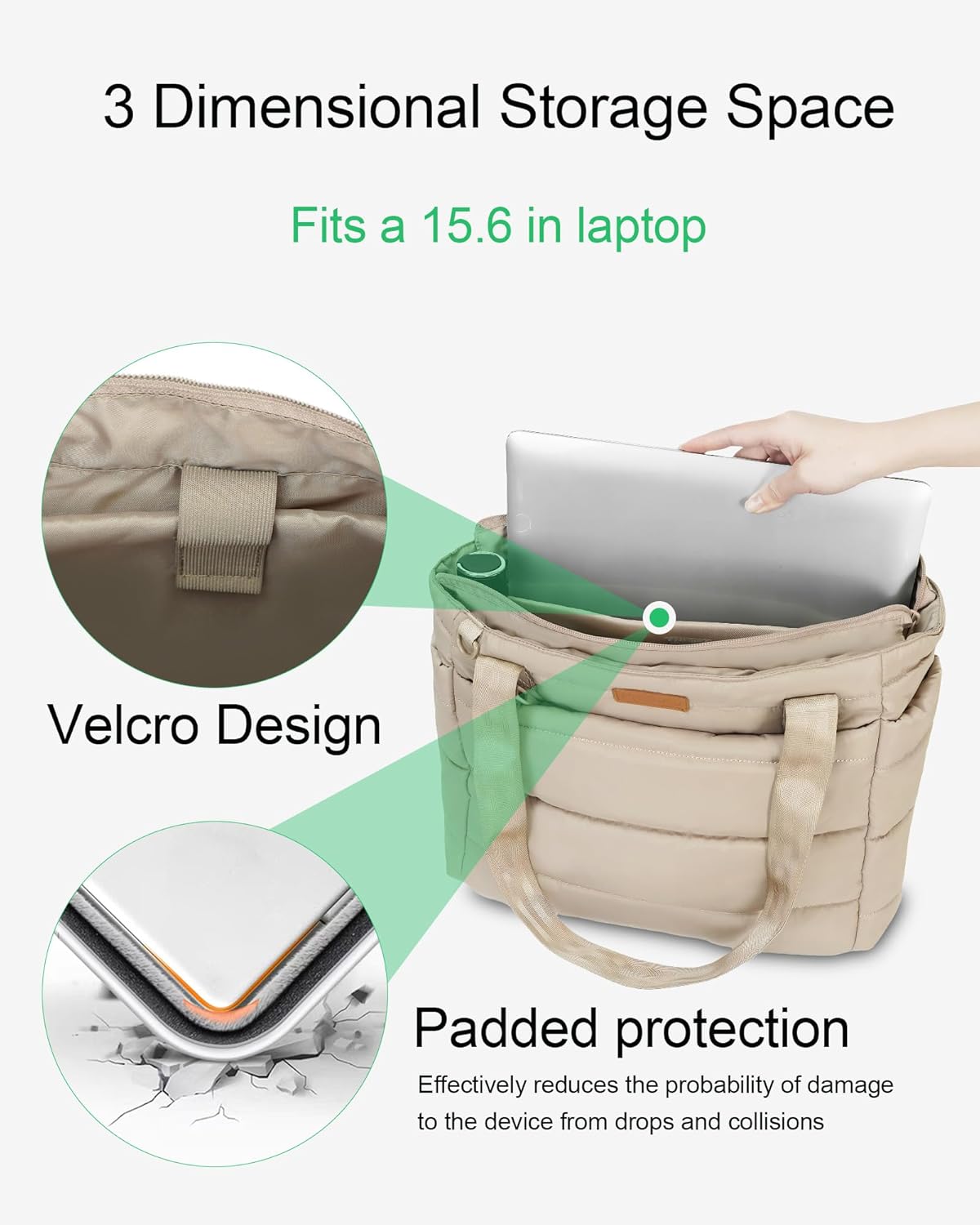 Tote Bag for Women, Quilted Puffer Work Bag for Nurse with 16" Laptop Pocket, Puffy Travel Shoulder Bag for School Gym