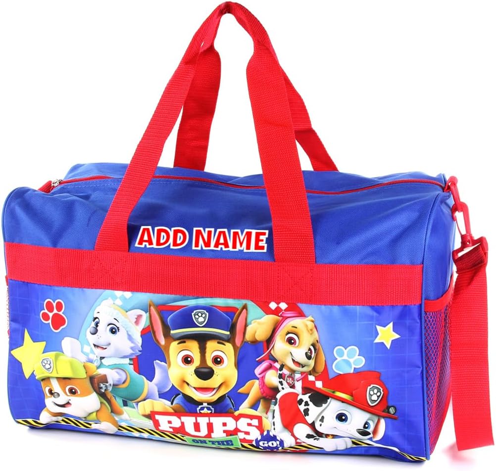 KishKesh Personalized Licensed Kids Duffel Bag - PPB Design, Customizable Name & Text, Durable Handle, Adjustable Shoulder Strap, Mesh Side Pockets – Ideal for Travel & Camping – 18" x 10.50" x 9.75"