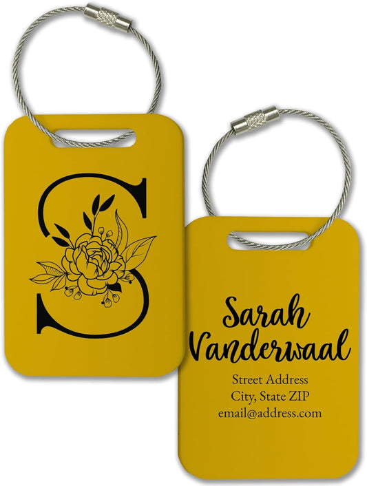 Personalized Monogram Name Tag for Luggage (3 or 6 Count Pack) | Custom Tag for Suitcase | Acrylic Name Tag for Travel | Choose Your Font & Color | Backpack ID Label (Monogram, Yellow)