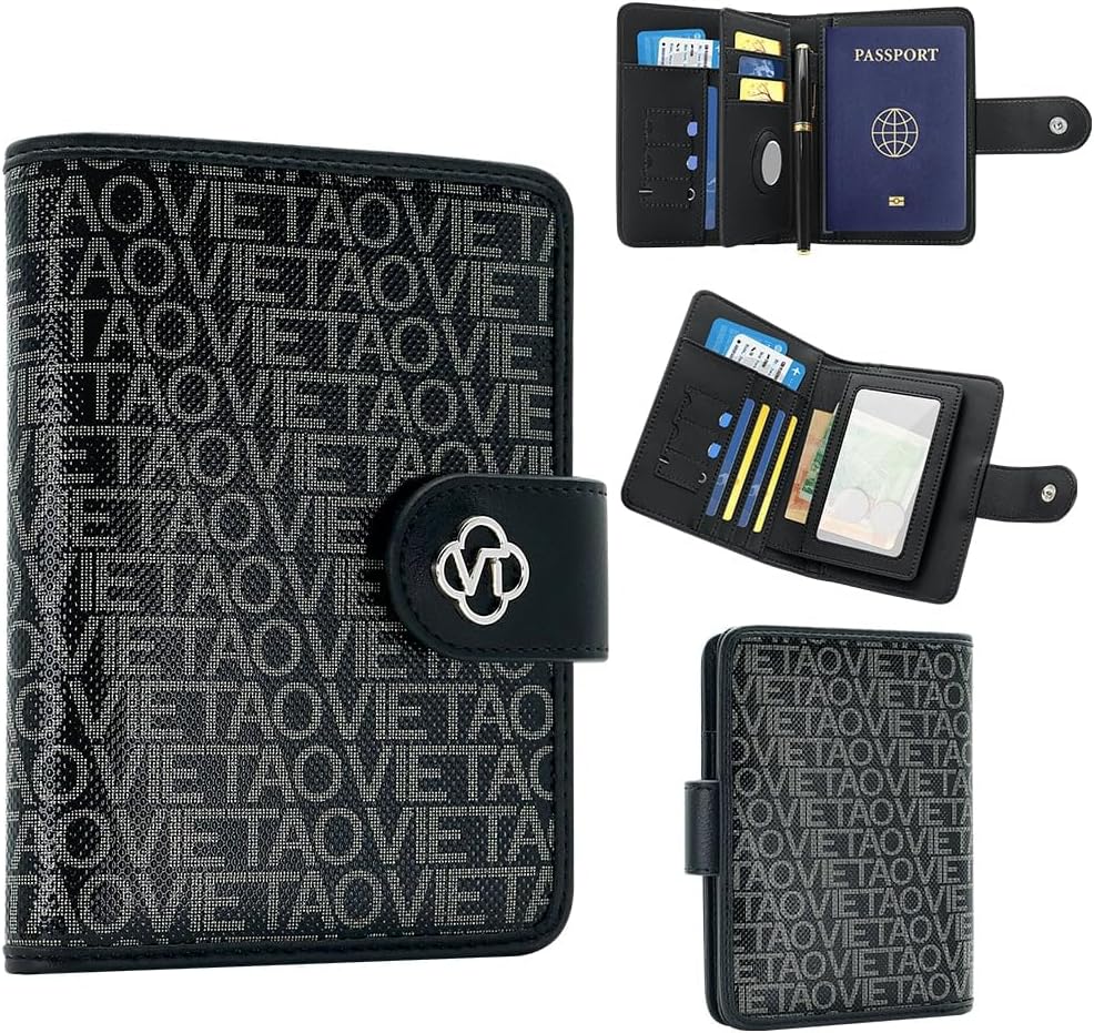 Passport Holder Wallet Bag with AirTag Holder, Card Slots and Passport Solt Ticket Cash Solt, Photo Solt Sim Card Pen Slot.Black