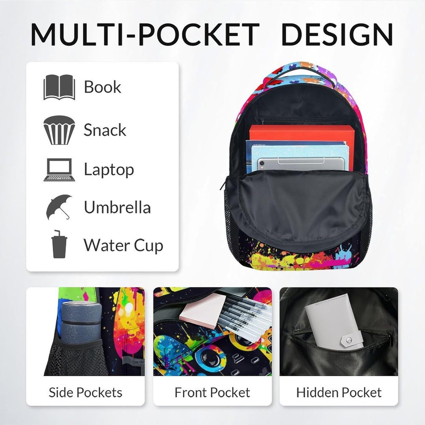 Mercuryelf Backpack and Lunch Box Set - 17 Inch Gamer Boys Bookbag with Lunch Bag and Pencil for