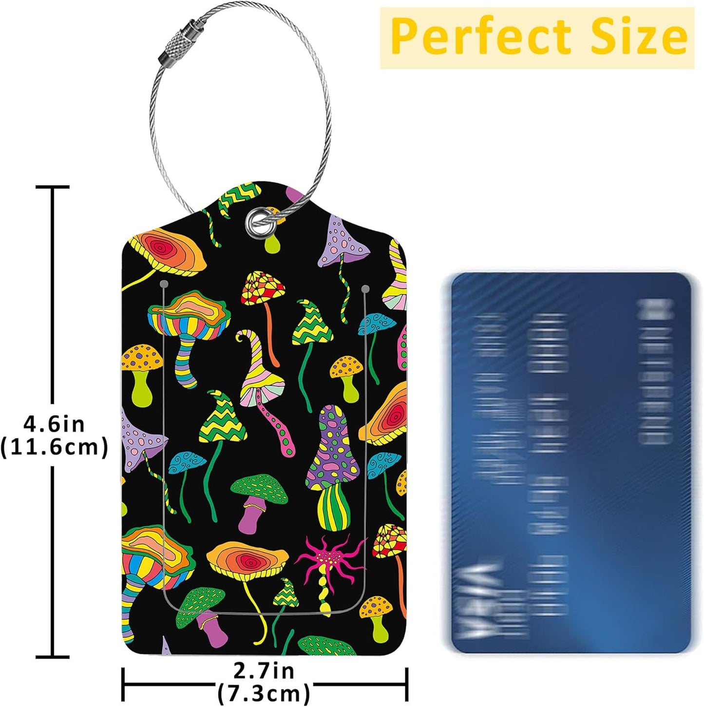 2 Pack Luggage Tags for Suitcases,Fantastic Mushrooms Luggage Tag,PU Leather Id Label Luggage Tags with Stainless Steel Loop and Privacy Cover for Women Men Teens Travel