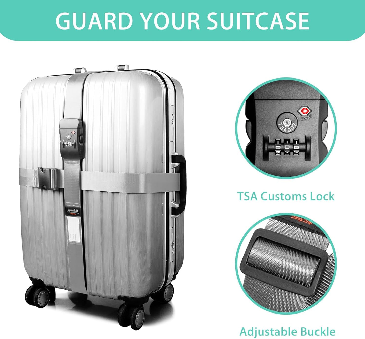 Cross Luggage Strap Belt for 20"-32" Suitcase with TSA Approved 3-Dial Combination Lock Wide Adjustable Packing Straps Travel Accessories, Grey