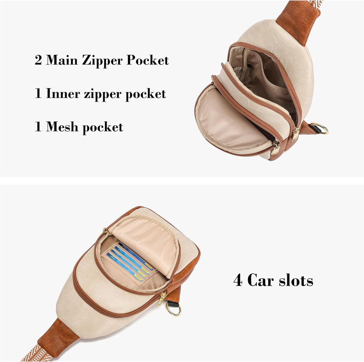 INICAT Crossbody Sling Bags Travel Cross Body Purses Faux Leather Fanny Packs Chest Bag for Women