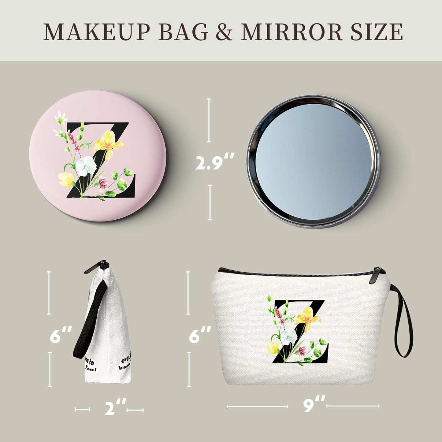 SEAMOON Initial Gifts,Monogram Gifts,Monogrammed Gifts for Women,Gifts for Mom from Daughter,Bride Gifts,Cosmetic Bag with Mirror,Sister Birthday Gift Ideas,Personalized Gifts,Christmas Gifts,Z