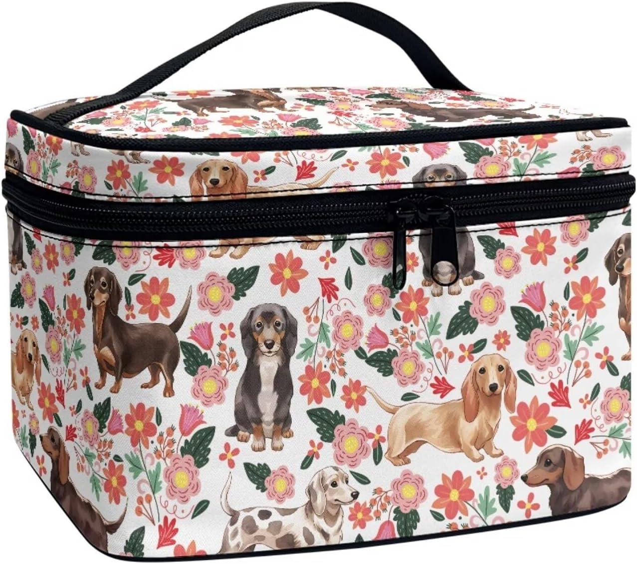 JoyLamoria Dachshund Rose Cosmetic Bag Outdoor Travel Makeup Bag Cute Cosmetic Wallet Coin Purse