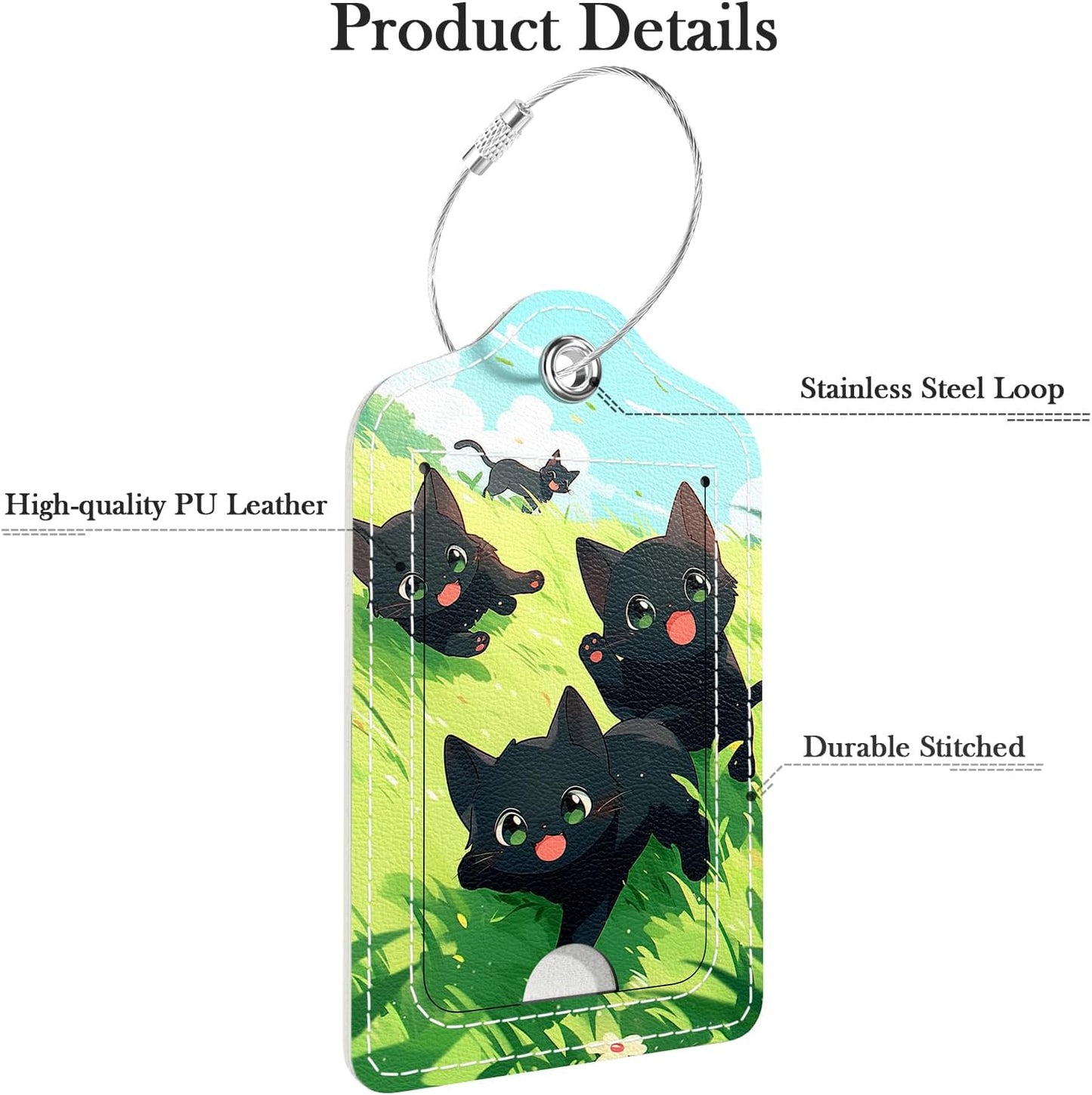 Luggage Tags for Suitcase, 2 Pack PU Leather Travel Cruise Luggage Tag with Privacy Flap, Name ID Label and Metal Loop for Women Men Girls Suitcase Baggage Bag Backpack, Cute Kittens