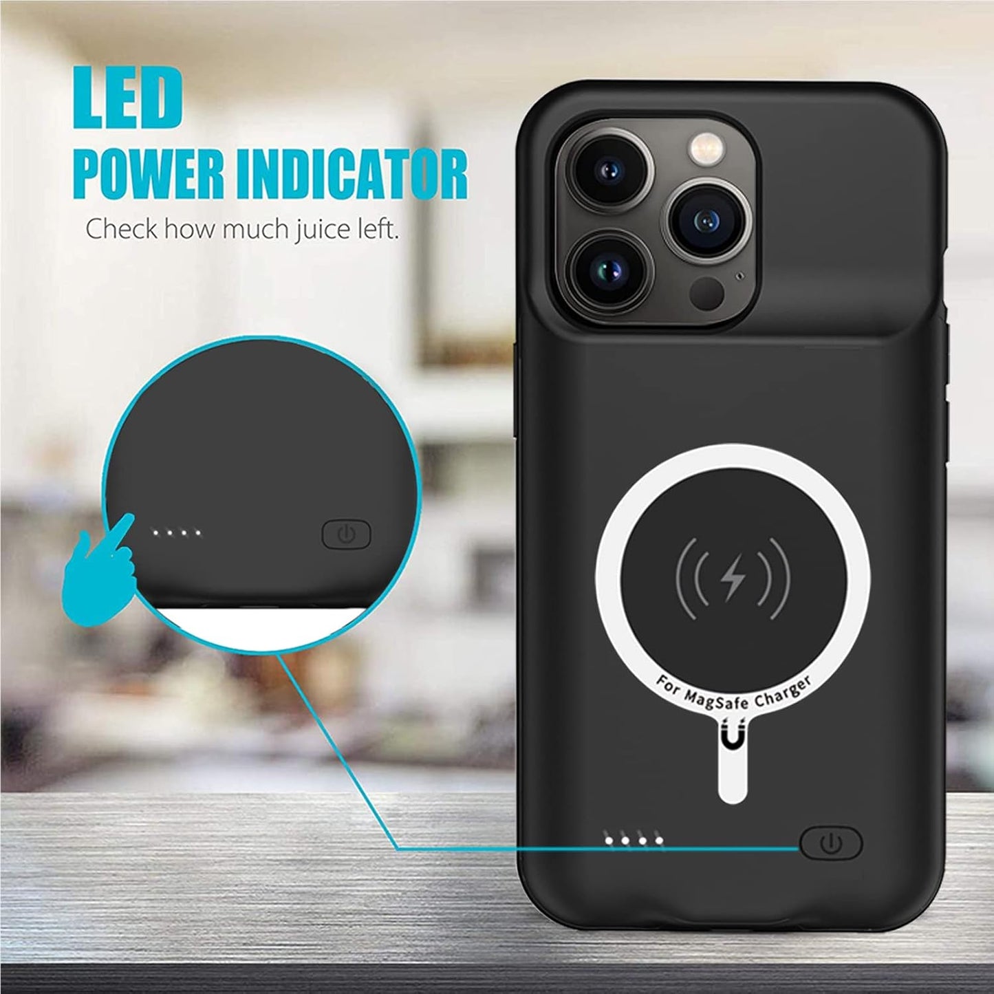 Battery Case for iPhone 13 Pro, Full Encircle 10000mAh High Capacity Rechargeable Portable Charger Case Extended Battery Pack for iPhone 13 Pro (6.1 inch) Wireless Charging Case with Carplay-Black