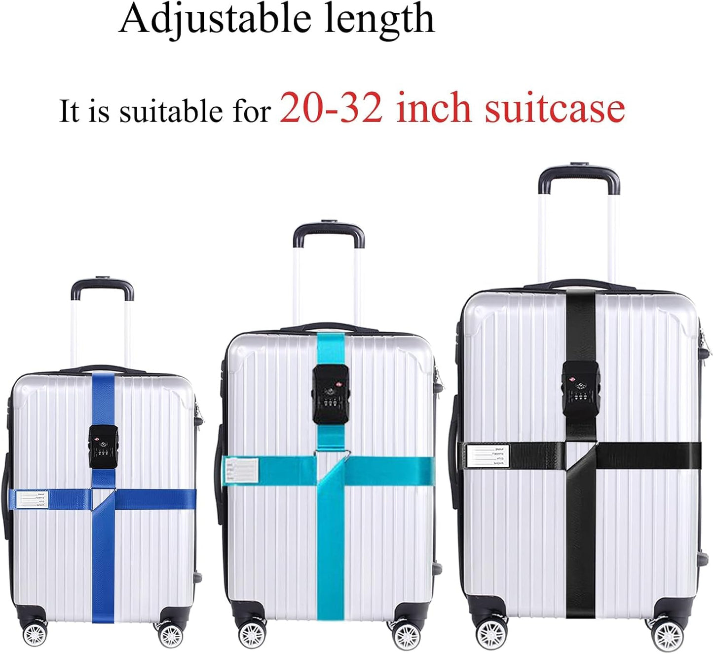 Luggage Straps for Suitcases TSA Approved Heavy Duty Adjustable Travel Belt Cross Suitcase Belts Luggage Tags with Name ID Card Travel Accessories Fit for 20-32 Inch Suitcase (Sky Blue)