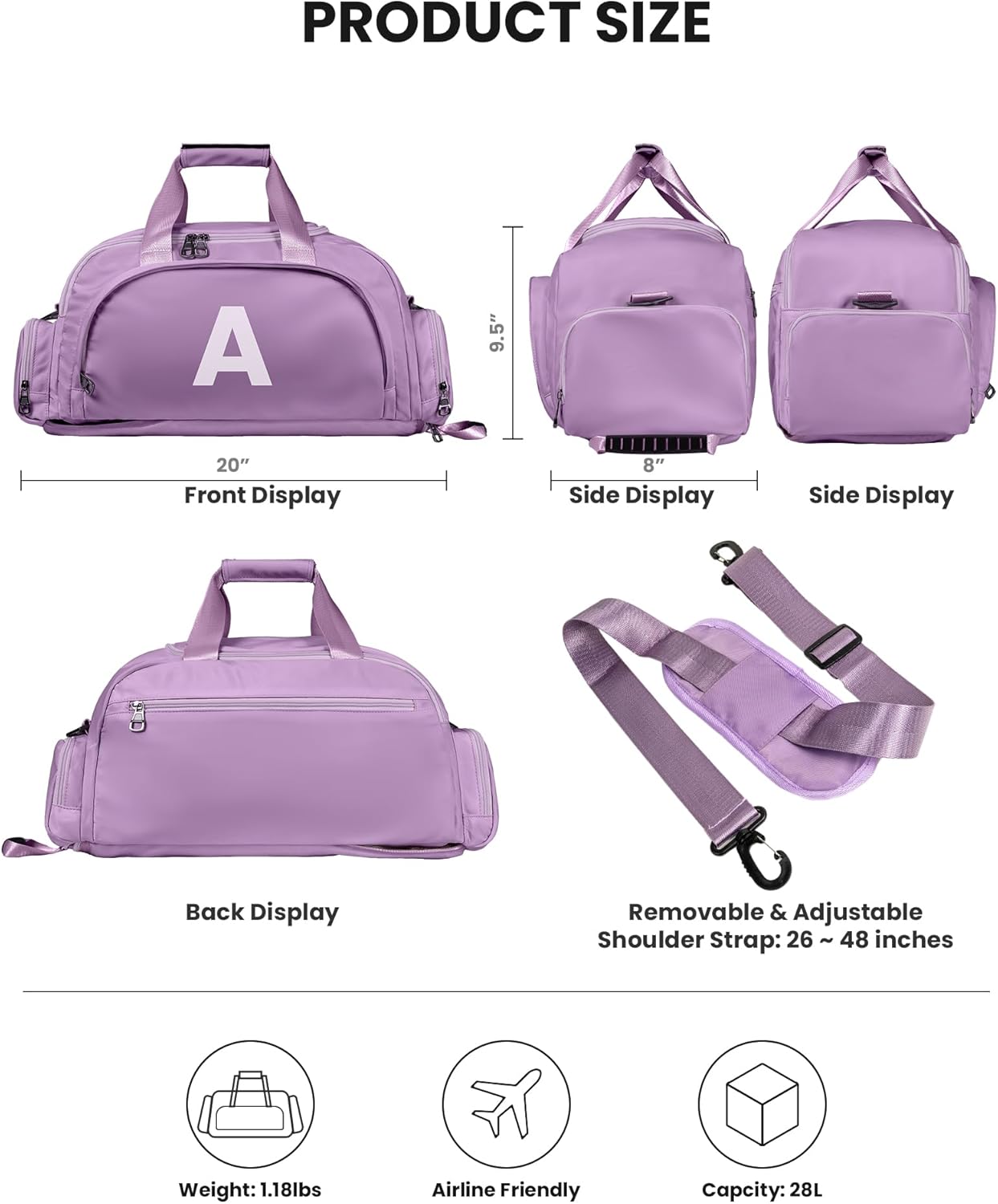 8 9 10 11 12 13 14 15 16 Year Old Girl Birthday Gifts, Initial Gym Bags with Shoe Compartment
