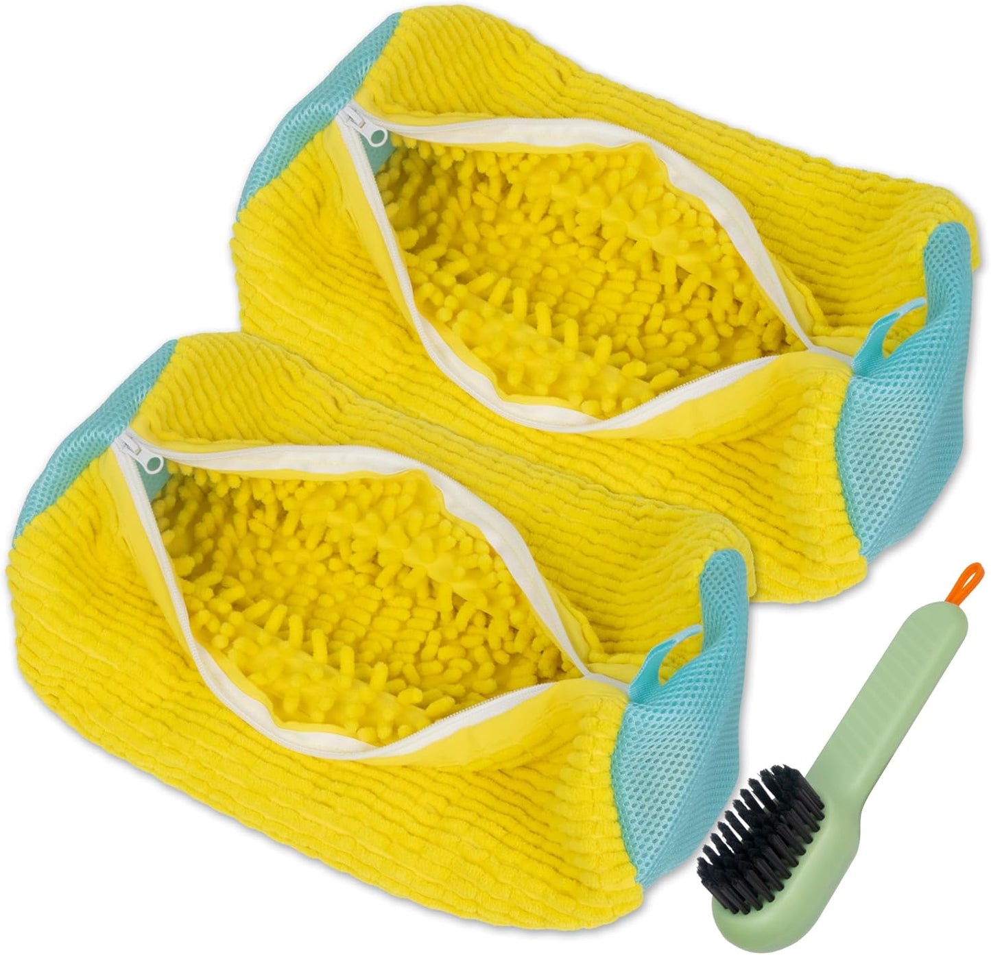 Shoe Washing Machine Bag - 2 Pcs Reusable Premium Shoe Washing Bag with Durable Invisible Zipper - Shoe Bag for Washing Machine Fits Most Sizes & Types - Hands-Free Complete Protection - include brush