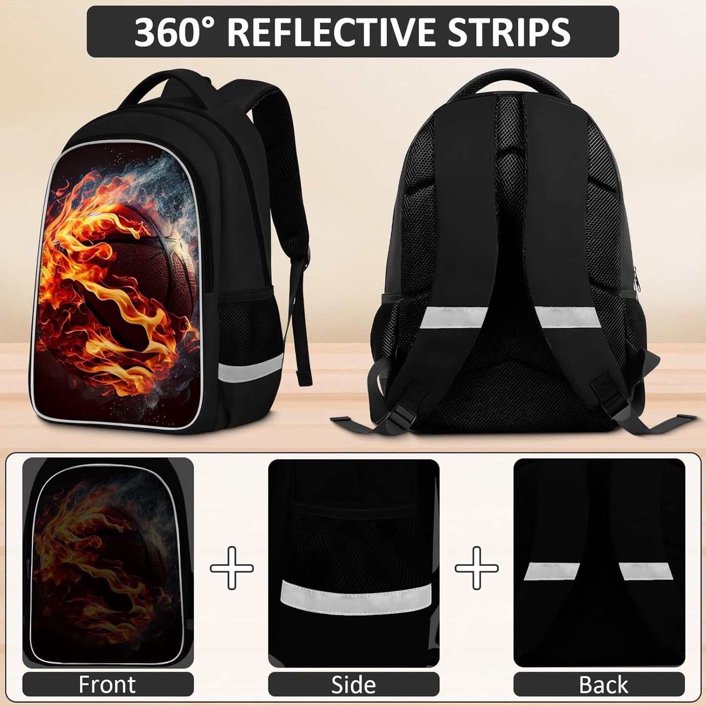 School Backpack for Boys - 4pcs Basketball Boys Backpack with Lunch Box and Pencil Case for Kids Children Teens Elementary Middle School - Students Bag for Ages 6-18,17″Bookbag Travel Back Pack