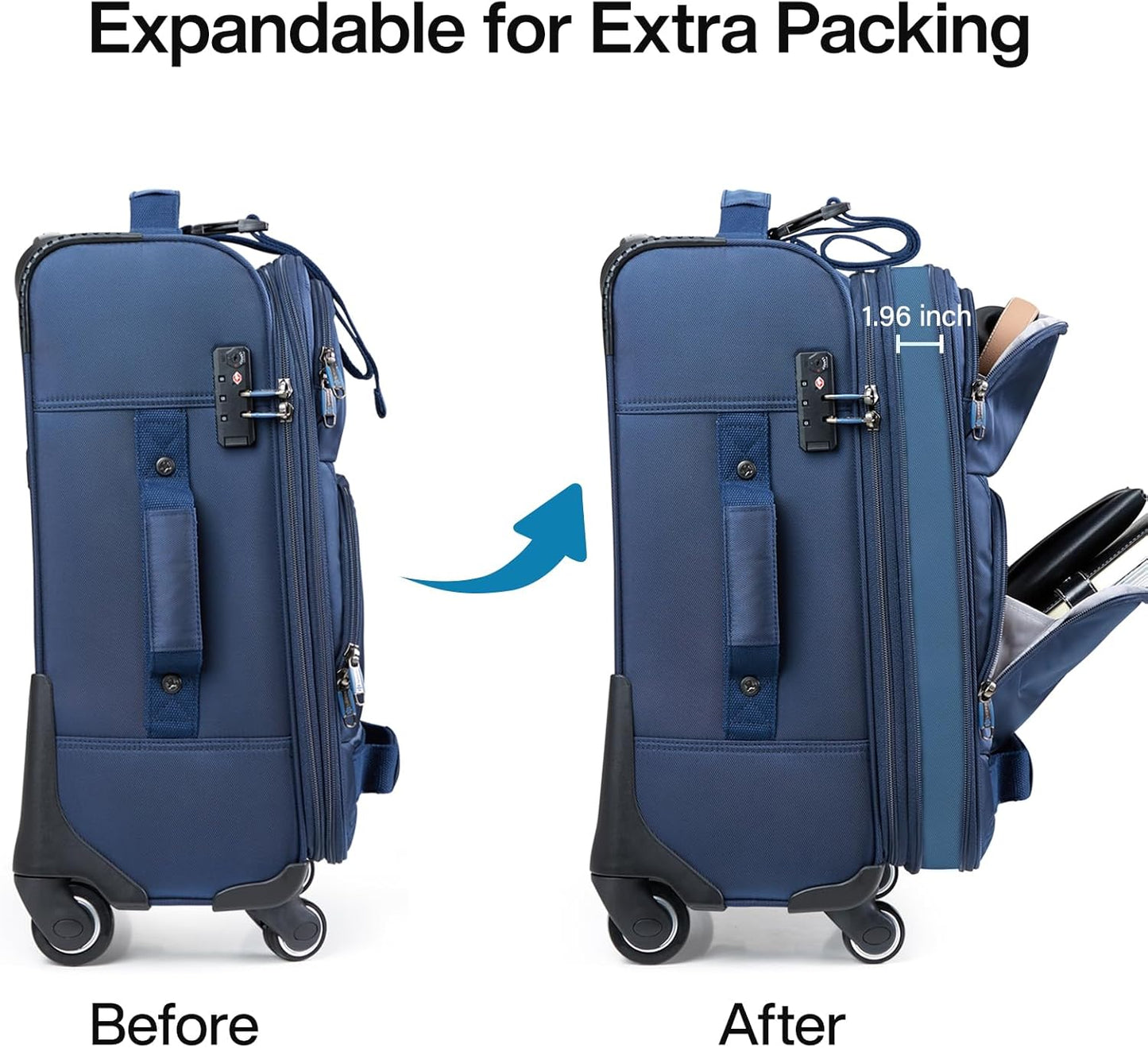 Hanke Luggage Sets 2 Piece Softside Expandable Luggage With Spinner Wheels TSA Lock,Travel Luggage Rolling Suitcase Checked Luggage Blue(20/28)