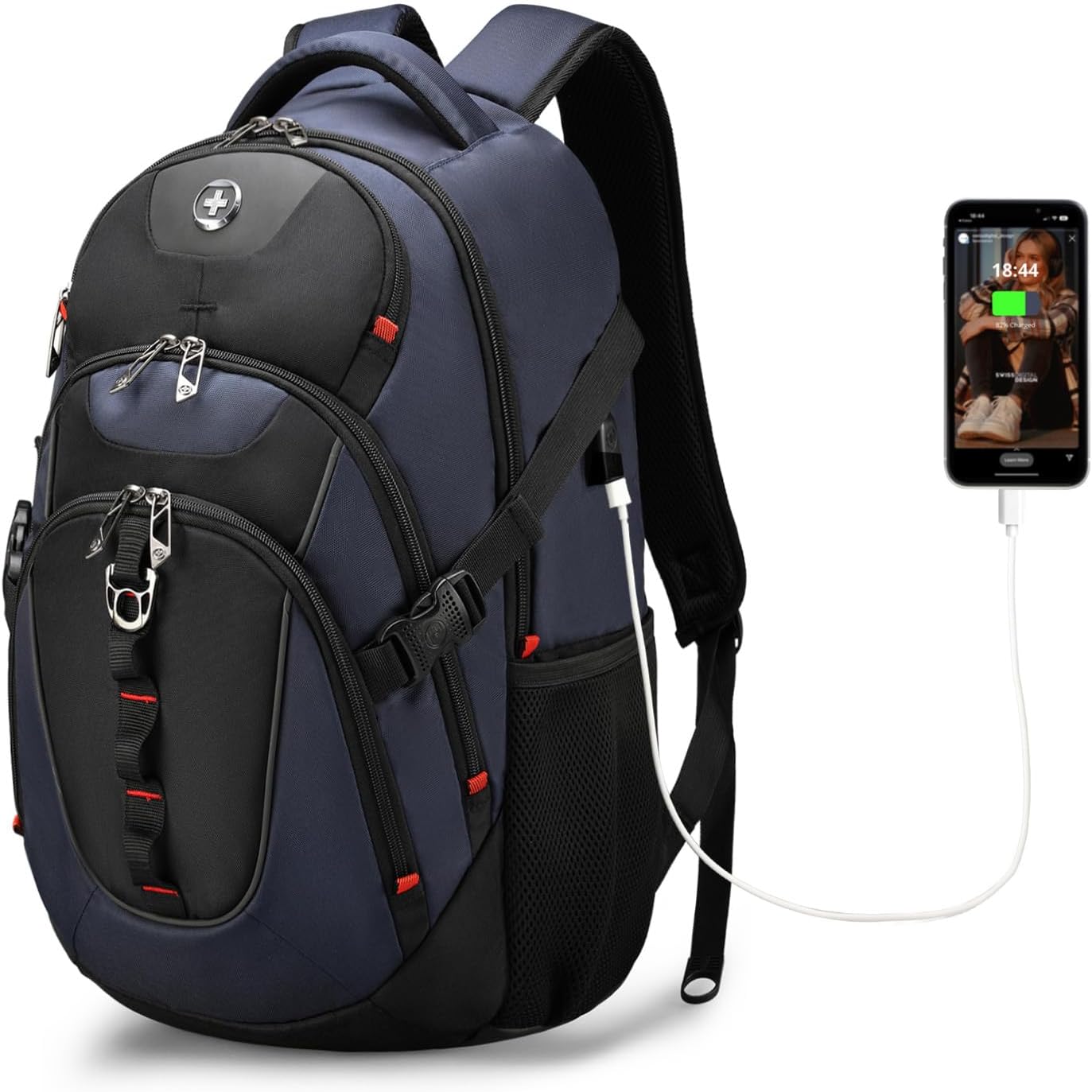 Swissdigital Design Laptop Backpack with USB Charging Port, Travel Backpack Fits 15.6 inches