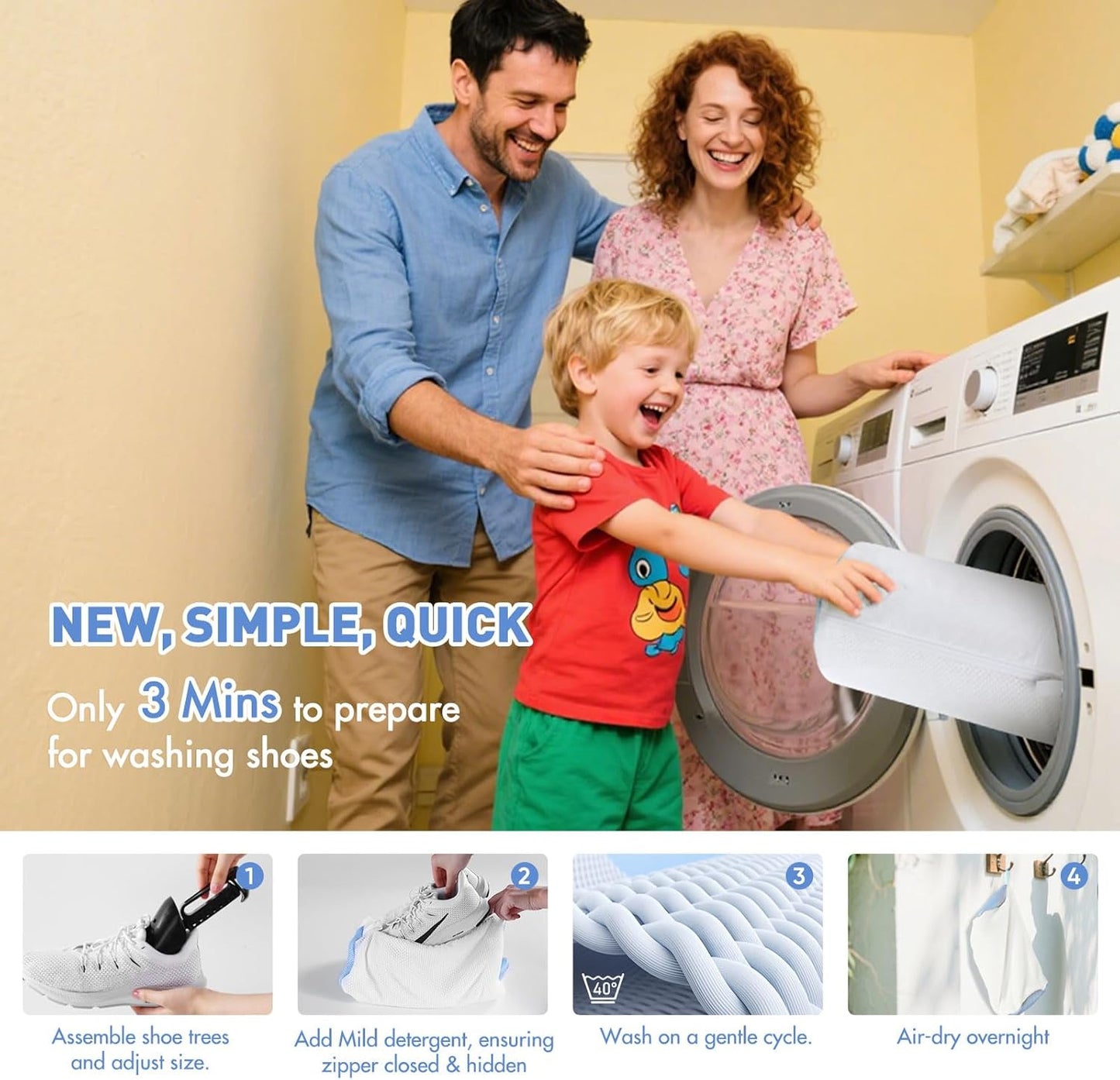 Shoe Washing Machine Bag w/Shoe Trees to Prevent Deformation - Sneaker Cleaner Bag Reusable Lint-free Large Laundry Shoe Bag, Tennis Shoes Wash Kit Home Travel Essentials, White 2pcs