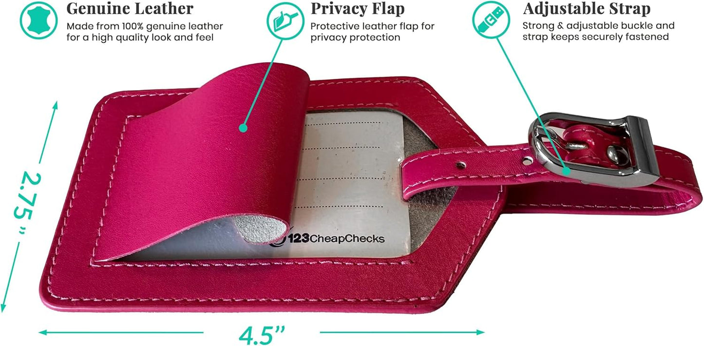 Personalized Monogrammed Bright Pink Leather RFID Passport Cover Holder and 2 Luggage Tags