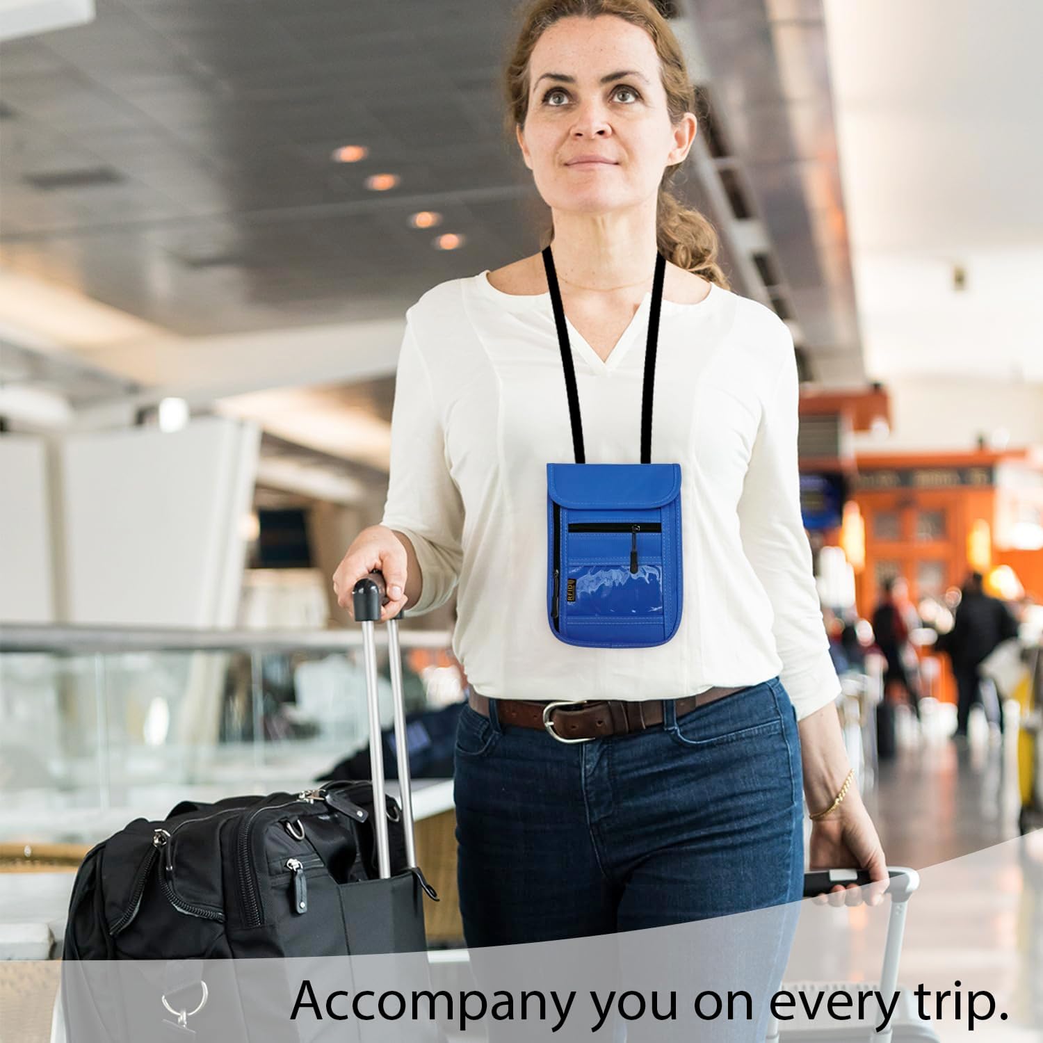 RFID Blocking Travel Neck Wallet Pouch and Passport Holder, Travel Neck Pouch Passport Holder for