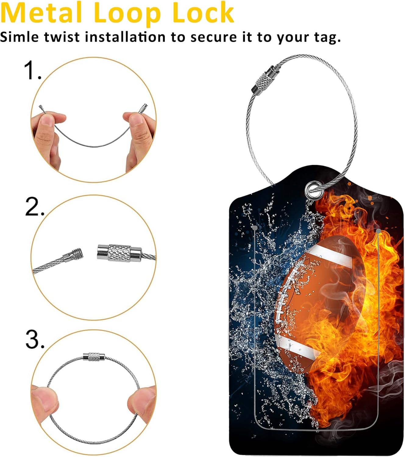 Luggage Tags for Suitcase,2 Pack American Football Ball Luggage Tag with Privacy Flap,Name ID Label and Metal Loop for Women Men Girls Baggage Bag Backpack Instrument