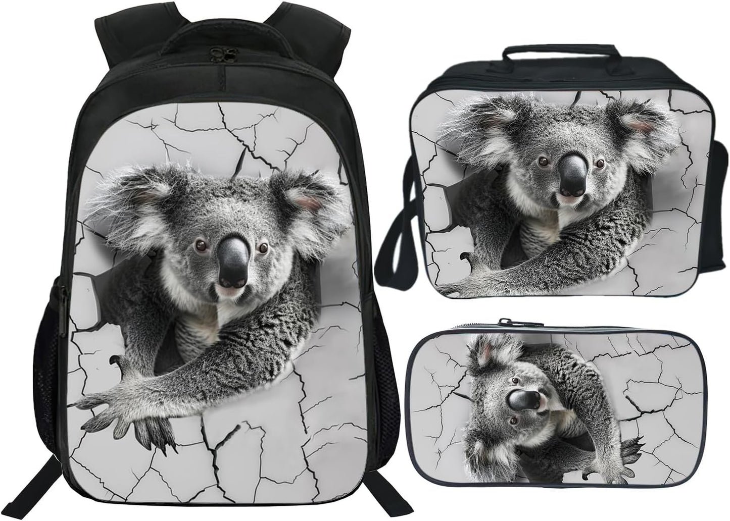 Koala Backpack Kids Bookbag 16inch Schoolbag With Lunch Box Bag And Pencil Case Set For Boys Girls