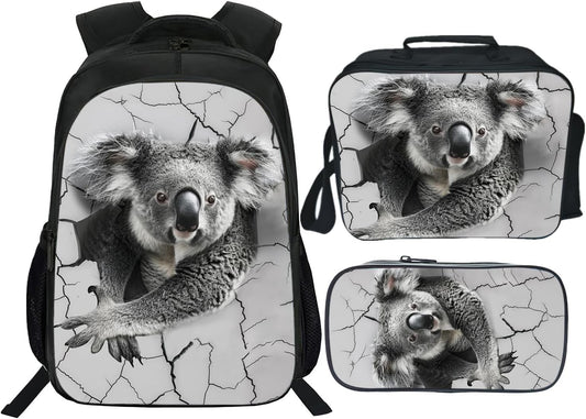 Koala Backpack Kids Bookbag 16inch Schoolbag With Lunch Box Bag And Pencil Case Set For Boys Girls