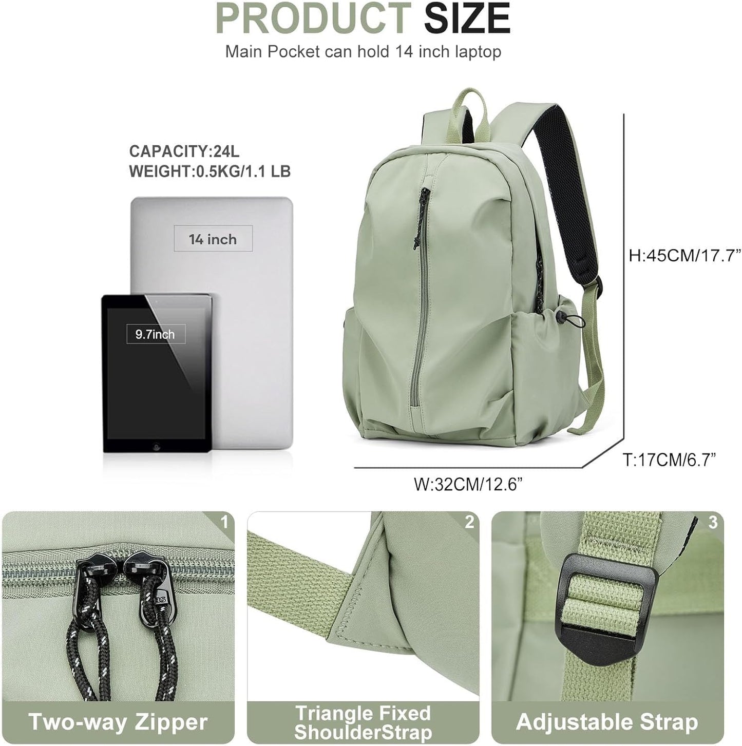 weradar Simple School Backpack For Men Women,Waterproof Bookbag For Teens Girls Boys,Lightweight Casual Daypacks College Backpack,Cute High School Bag(Green)