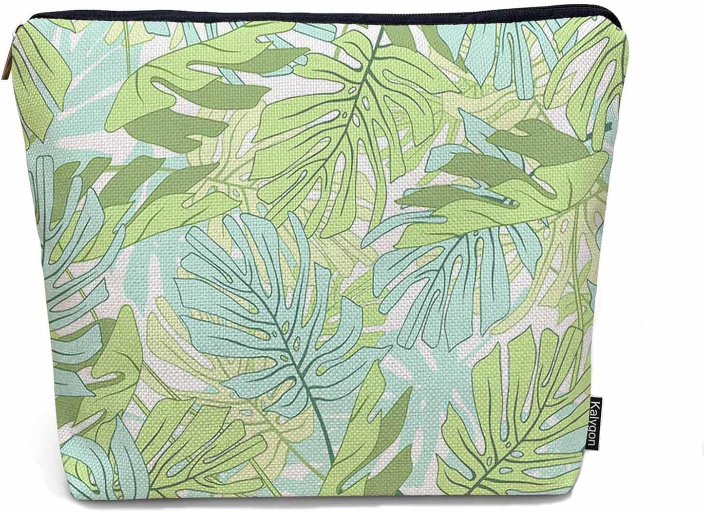 Palm Leaves Makeup Organizer Bag Cosmetic Bag For Men Women, Tropical Beach Palm Leaf Floral Travel Toiletry Bag Flax Makeup Bags Purse Business Makeup Pouch For Toiletries Cosmetics Green