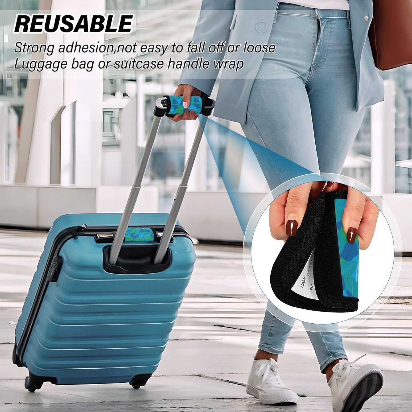 2 PC Luggage Handle Wrap Luggage Handle Covers Tags for Suitcase Bags Travel Luggage Handle Identifier Gripper Blue Leaves