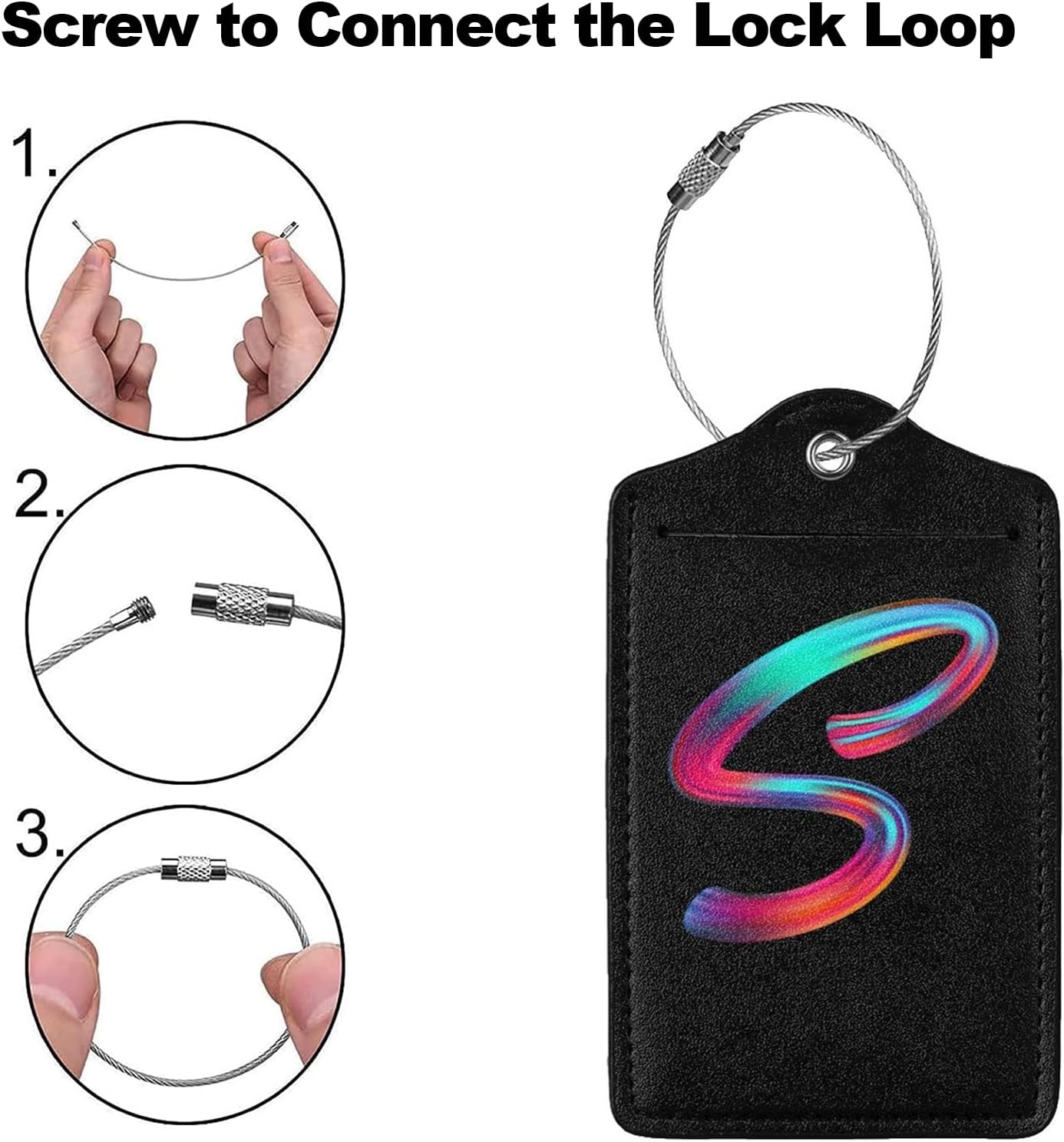 2 Pack Initial Luggage Tags for Suitcase, Colorful Letter Design Cruise Name Bag Tags, Novelty Baggage Identifiers with Full Privacy Cover, Leather ID Label for Women Men Kids Travel, Rainbow Letter S