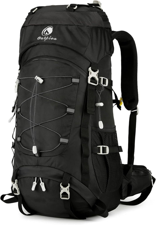 60L Waterproof Backpacking Hiking Backpack with Rain Cover for Men, Large Outdoor Backpack for Camping Trekking Traveling, Black