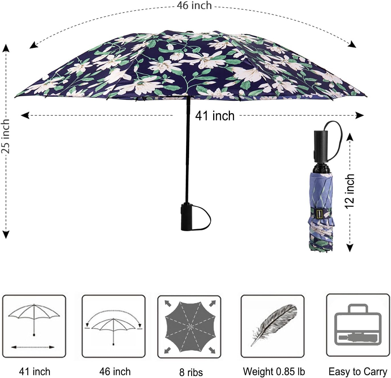LANBRELLA Compact Reverse Folding Umbrella Auto Windproof Travel Umbrella