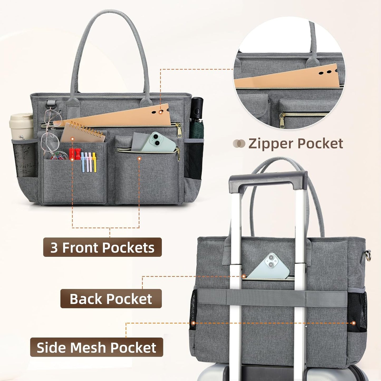 RAINSMORE Laptop Bag for Women 15.6 Inch Work Teacher Tote Nurse Bag Professional Laptop Tote Computer Messenger Shoulder Bags Large Handbag Business Office Work Briefcase