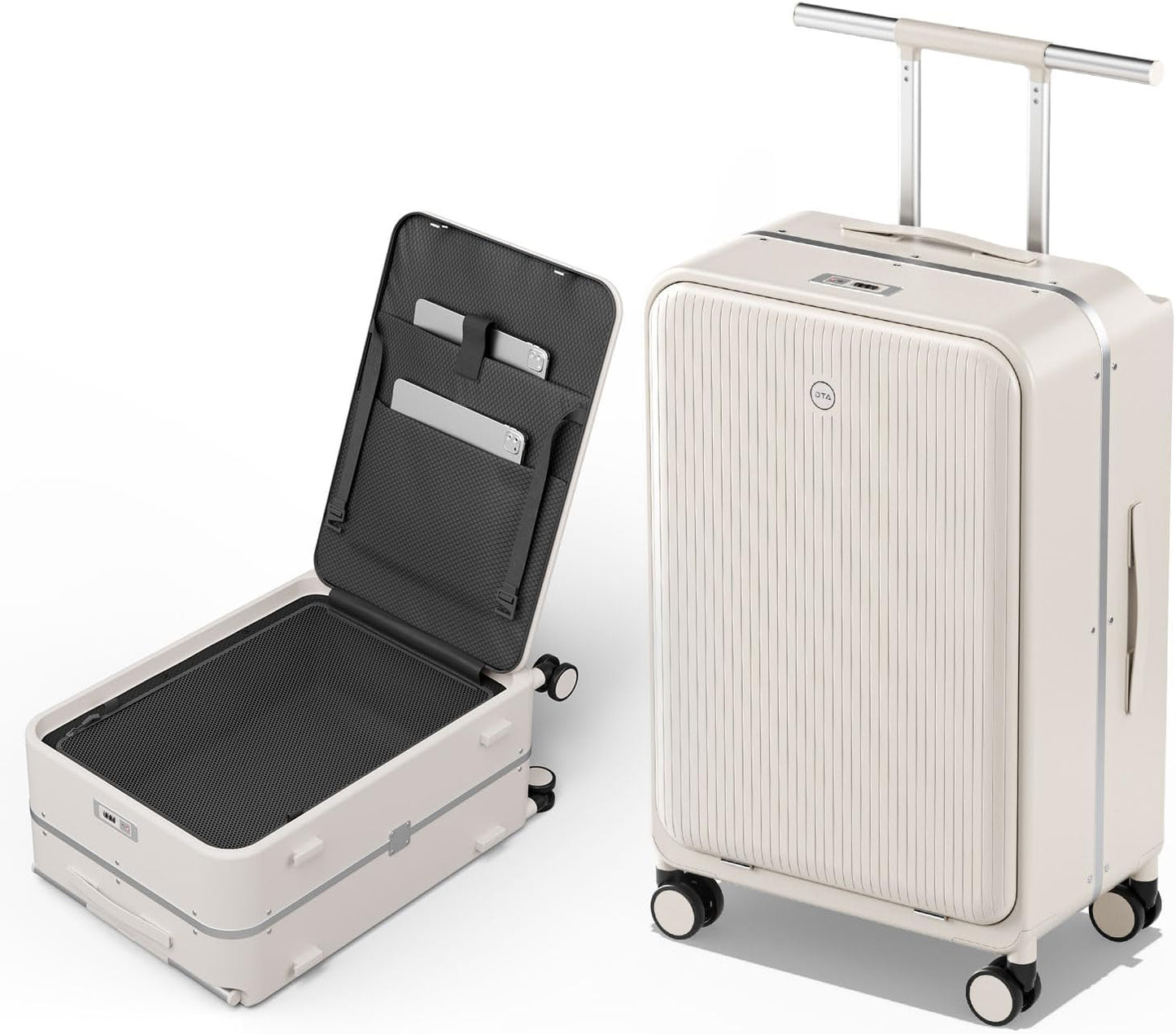 Top Opening 20-inch Carry On Luggage - Zipperless, Aluminum Frame Hard Shell PC Suitcase, Noble TSA Airline Approved Suitcases with Spinner Wheels (Beige)