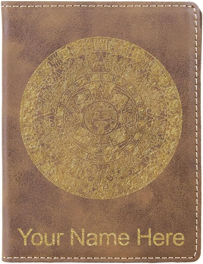 LaserGram Faux Leather Passport Holder, Aztec Calendar, Personalized Engraving Included (Rustic)