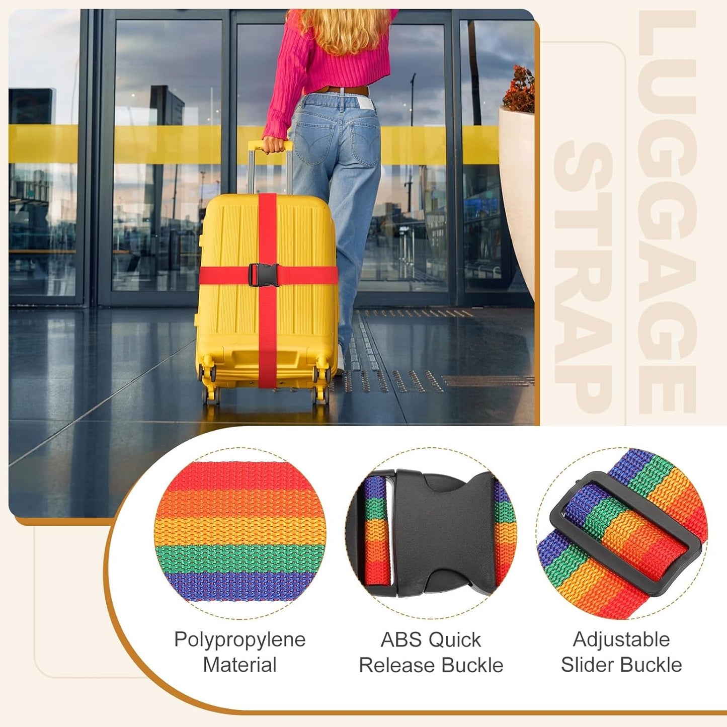 MECCANIXITY Luggage Straps with Quick-Release Buckle Adjustable Suitcase Belt Strap for Suitcase Briefcase Backpack Travel, Rainbow, Pack of 4