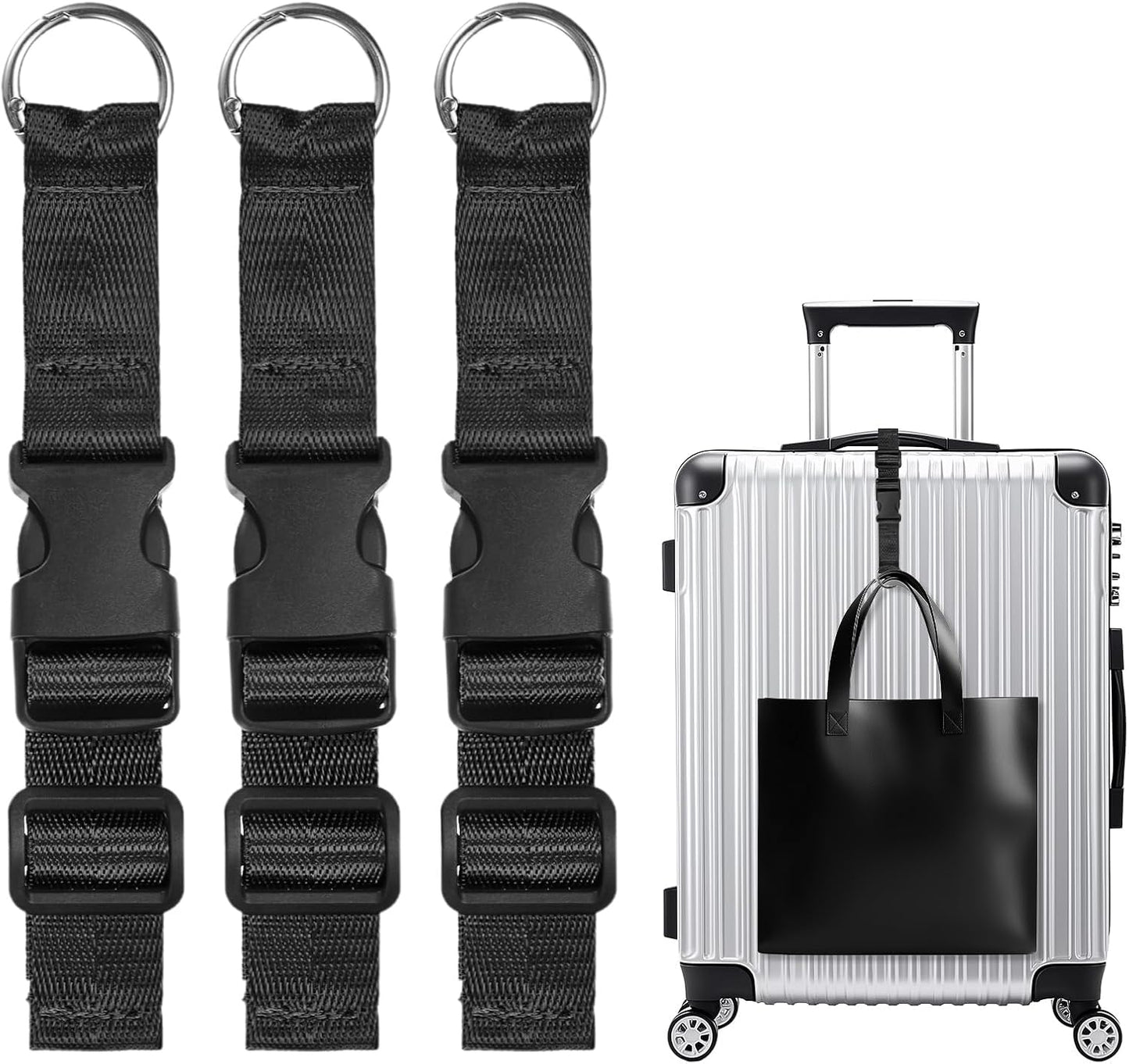 3-Pack Add A Bag Luggage Strap, Adjustable Suitcase Belt for Connecting Handbag/Backpack/Jacket, Luggage Connector [Black]