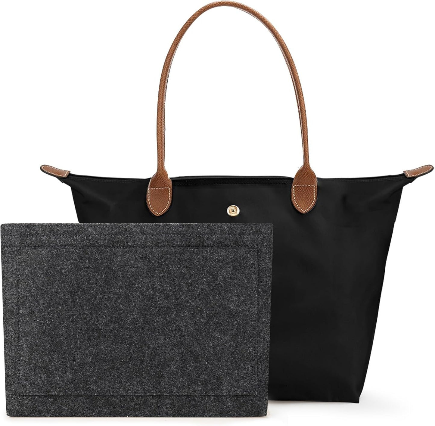 Tote Bag for Women with Purse Organizer Insert, Foldable Large Capacity Waterproof Nylon Bag for Travel, and Daily Use