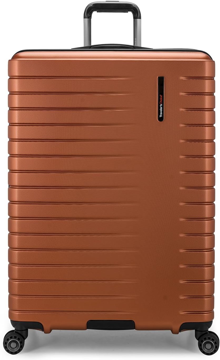 Traveler's Choice Archer Polycarbonate Hardside Spinner Luggage Set,Tie Down Straps, Orange, Checked 29-Inch